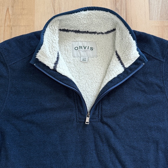 Orvis Lined Quarter Zip Pull Over Blue / Navy Knit XL - Picture 2 of 13
